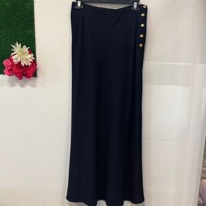 Vintage Ralph Lauren Elegant Navy Maxi Skirt with Gold Button Accents